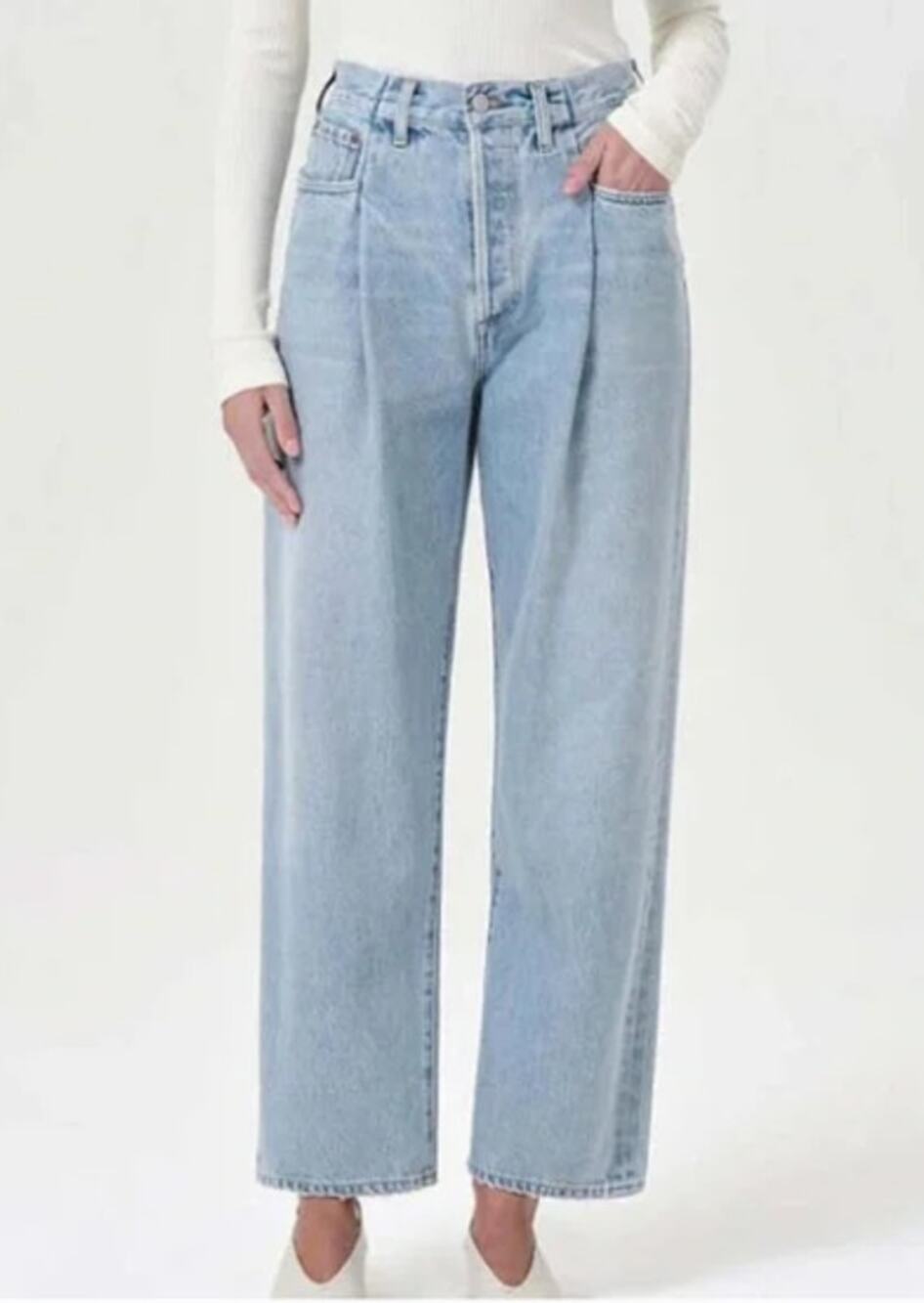 AGOLDE WOMENS 25 FOLDED WAISTBAND HIGH RISE ANKLE WIDE JEANS SIDELINE BLUE NEW